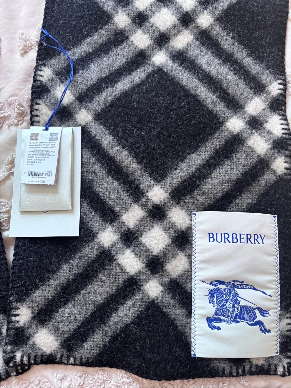 Authentic Burberry Black and White Plaid Hooded Scarf